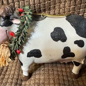 Festive Cow Holiday Ornament - Black and White